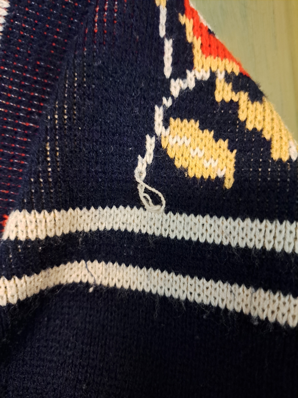 1970s Navy Bird Stripe Women's Sweater Poncho - Picture 5 of 5